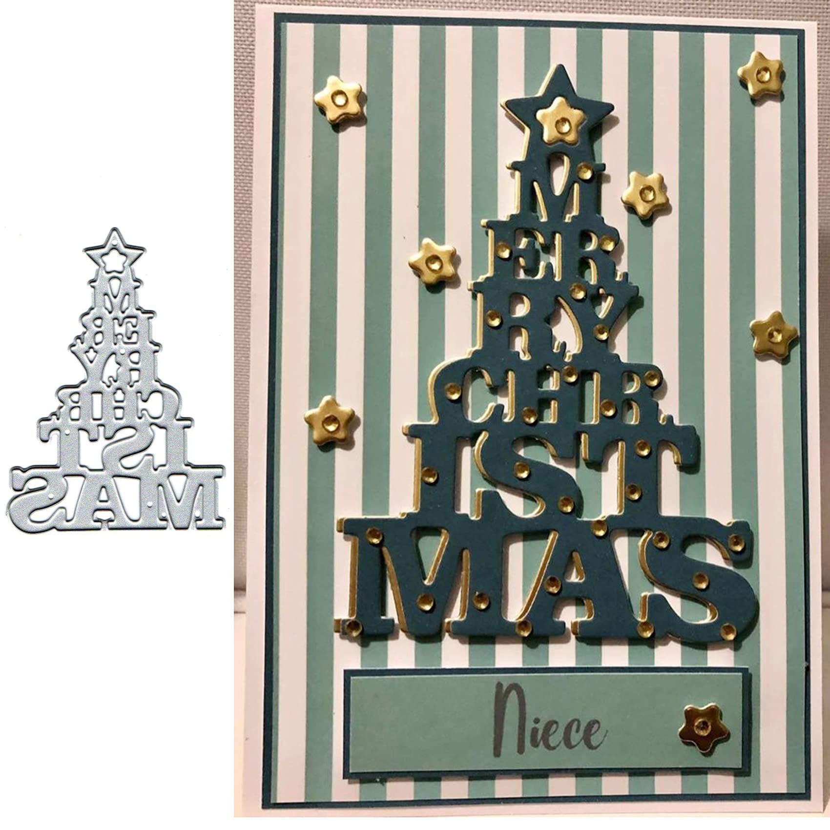 Star Christmas Tree Metal Die Cuts,Merry Christmas Tree Word Snowflake Card Cutting Dies Cut Stencils DIY Scrapbooking Album Decorative Embossing Paper Dies Festival Card Making