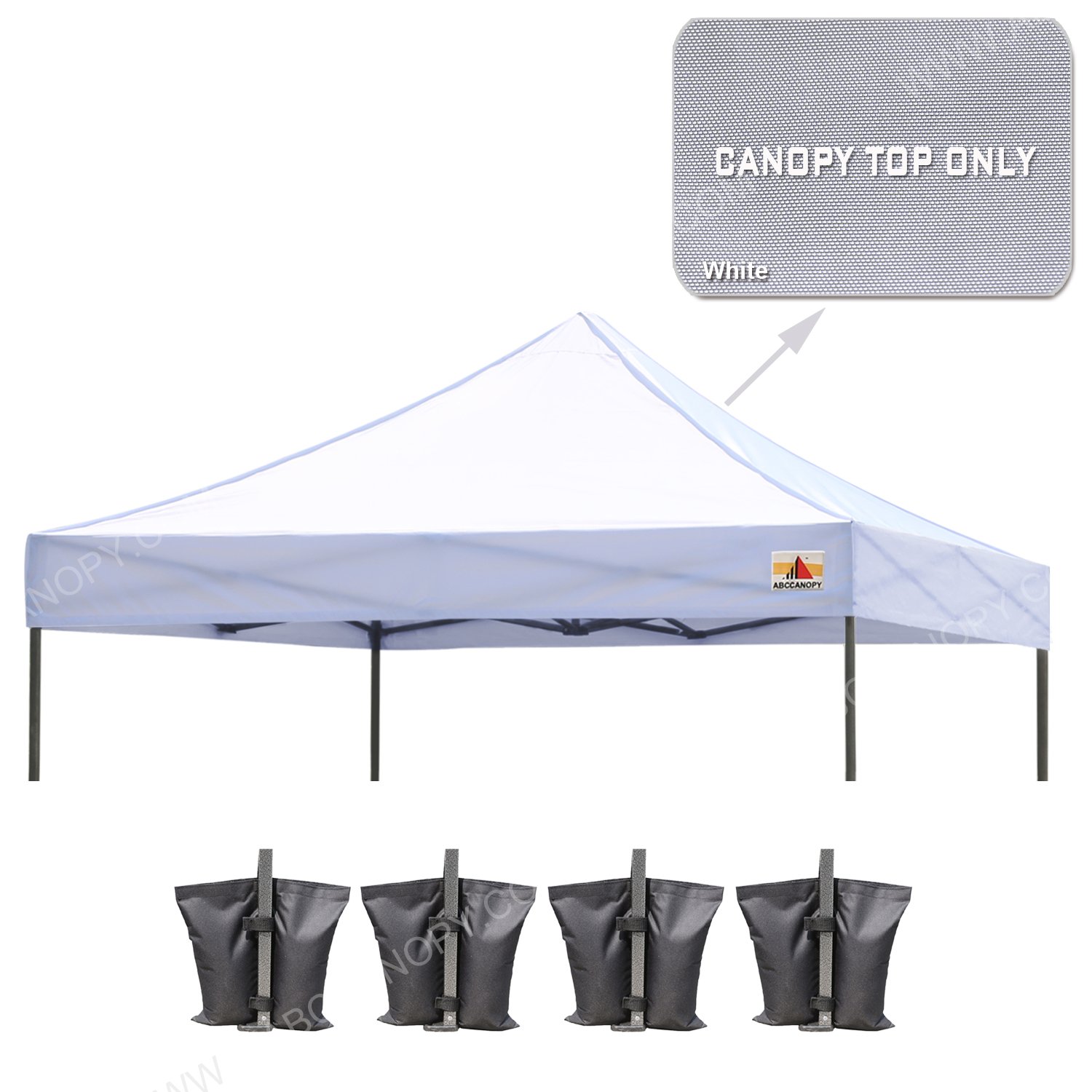 ABCCANOPY Replacement Top Cover 100% Waterproof (18+ Colors) 10x10 Pop Up Canopy Tent Top, Bonus 4 x Weight Bags (White)