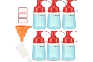 Ondiomn Condiment Squeeze Bottle Wide Mouth, 6 Pack 180ml Clear Squeeze Bottles for Condiments, Paint, Ketchup, Mustard, Oil, Sauces, Resin, Baking, Cake Decorating, Cleaning, BPA Free-Food Grade