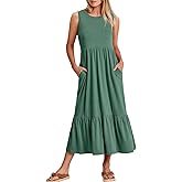 ANRABESS Women Summer Casual Sleeveless Crewneck Sundress Aline Flowy Tiered Maxi Long Beach Dress Vacation Outfits
