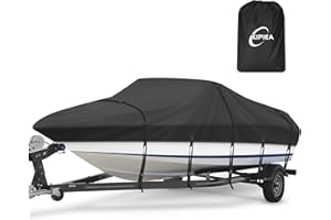Kipiea Trailerable Boat Cover- 17-19 ft feet Heavy Duty Waterproof Boat Covers, Double PU Waterproof, Fits V-Hull, Fish & Ski, Pro-Style, Fishing, Bass Boats, 17'-19' Long X 96" Wide