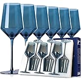 comfit Midnight Blue Wine Glasses Set of 6-15oz Hand Blown Blue Wine Glasses Set for Party Wedding Home Bar, New Year Gifts