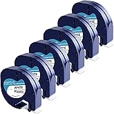 6-Pack 91331 Plastic White Label Tape Replacement for Dymo Letratag Refills 12mm x 4m 1/2 Inch x 13 Feet Work with DYMO LetraTag LT-100H LT-100T QX50 Label Makers