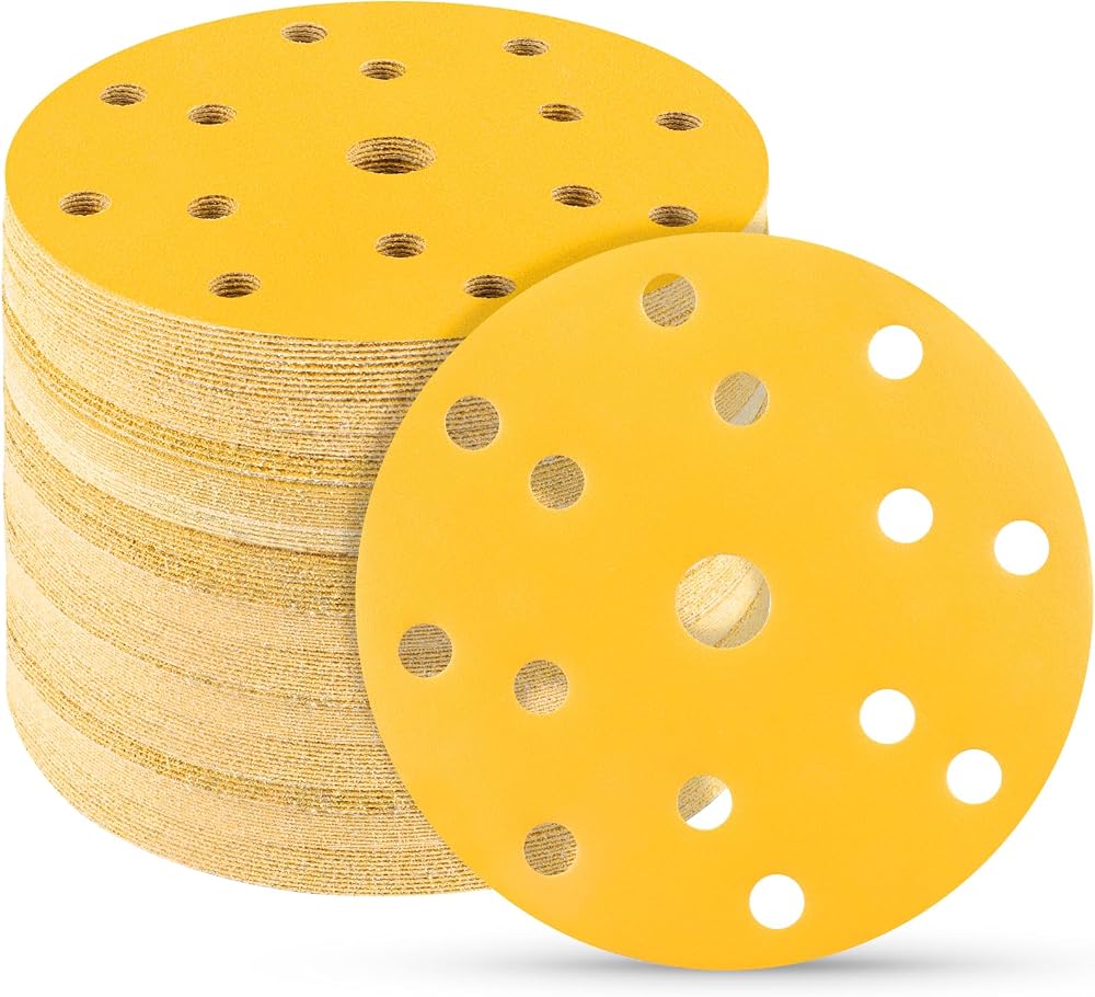 STE BRUAM 50Pcs 150mm 400 Grit Sanding Discs 15-Hole Hook & Loop 6Inch