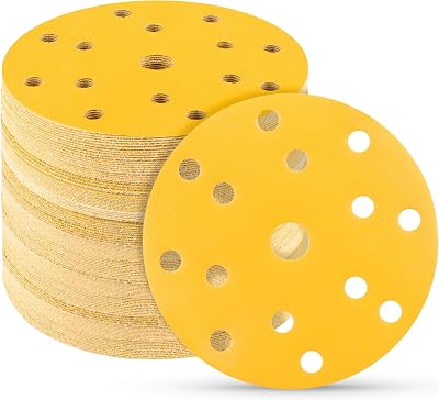 STE BRUAM 50Pcs 150mm 400 Grit Sanding Discs 15-Hole Hook & Loop 6Inch