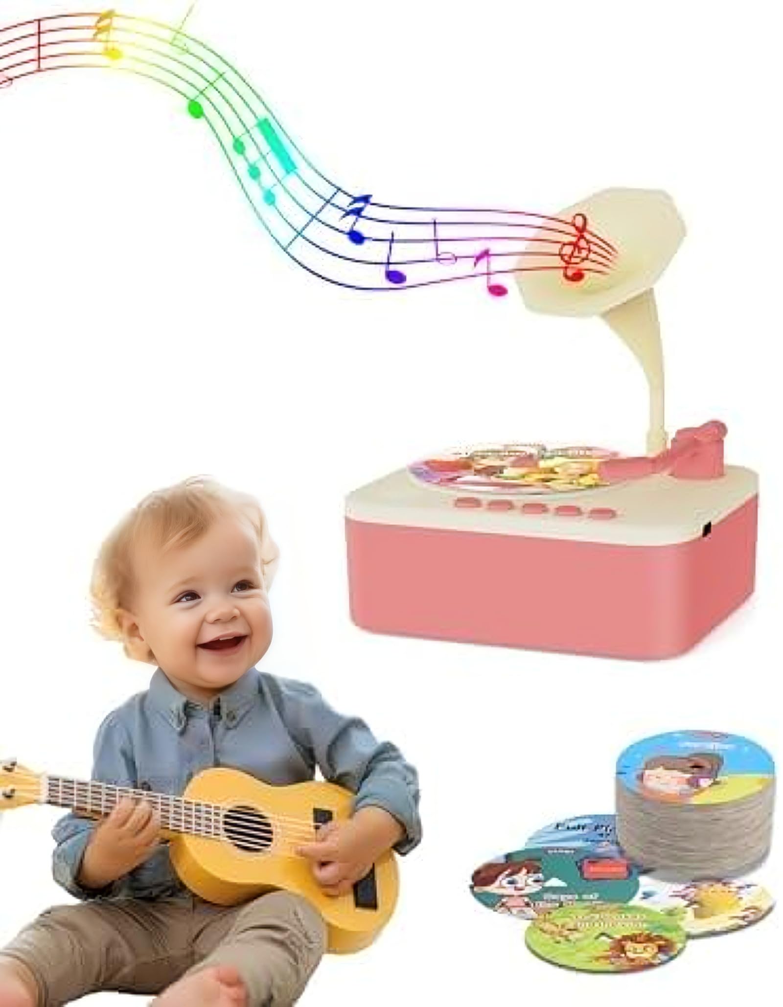 Kids Phonograph Educational Musical Story Player, Educational Toy with 43 Stories and 26 Songs, Design with 96 Cards, Early Learning Gift for Children 3-6 Years ,Birthday Xmas Toy Gift (Pink)