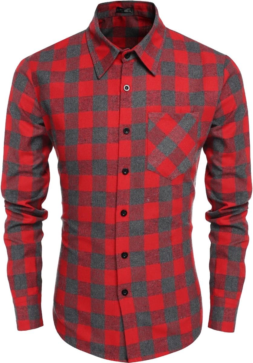 Buywish Men's Casual Long Sleeve Button Down Checkered Plaid Shirts