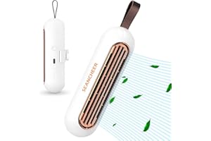 SEANCHEER Fridge Deodorizer, Mini USB-C Rechargeable Reusable Refrigerator Deodorizer, Refrigerator Odor Eliminator with Hook Lanyard for Fridge Wardrobe Shoes Cabinet