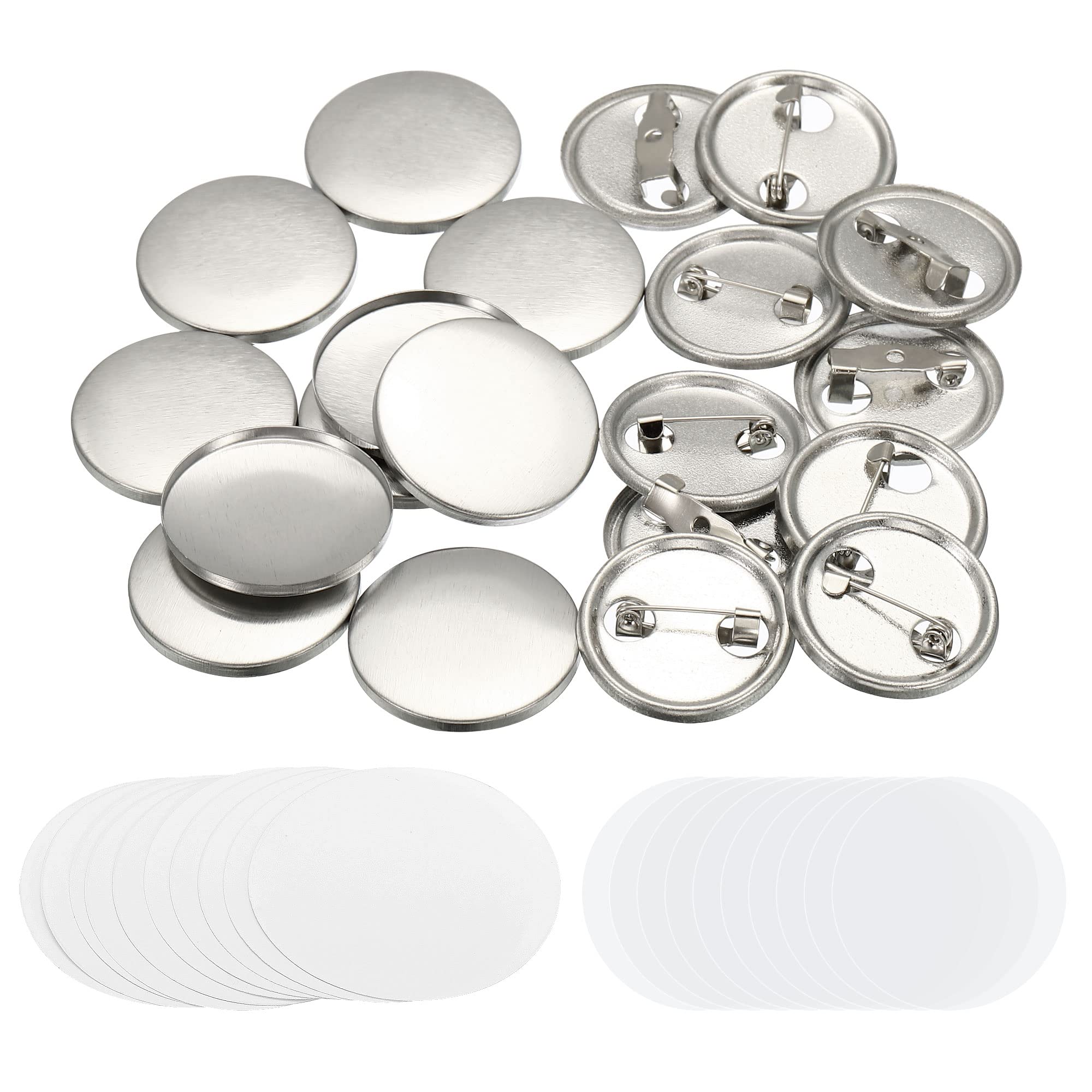 PATIKIL 0.98inch Button Parts, Blank Button Making Supplies,10Pcs Round Badge Parts DIY Pin Maker Kit for Button Maker Machine with Metal Cover Metal Base, Film and Blank Paper