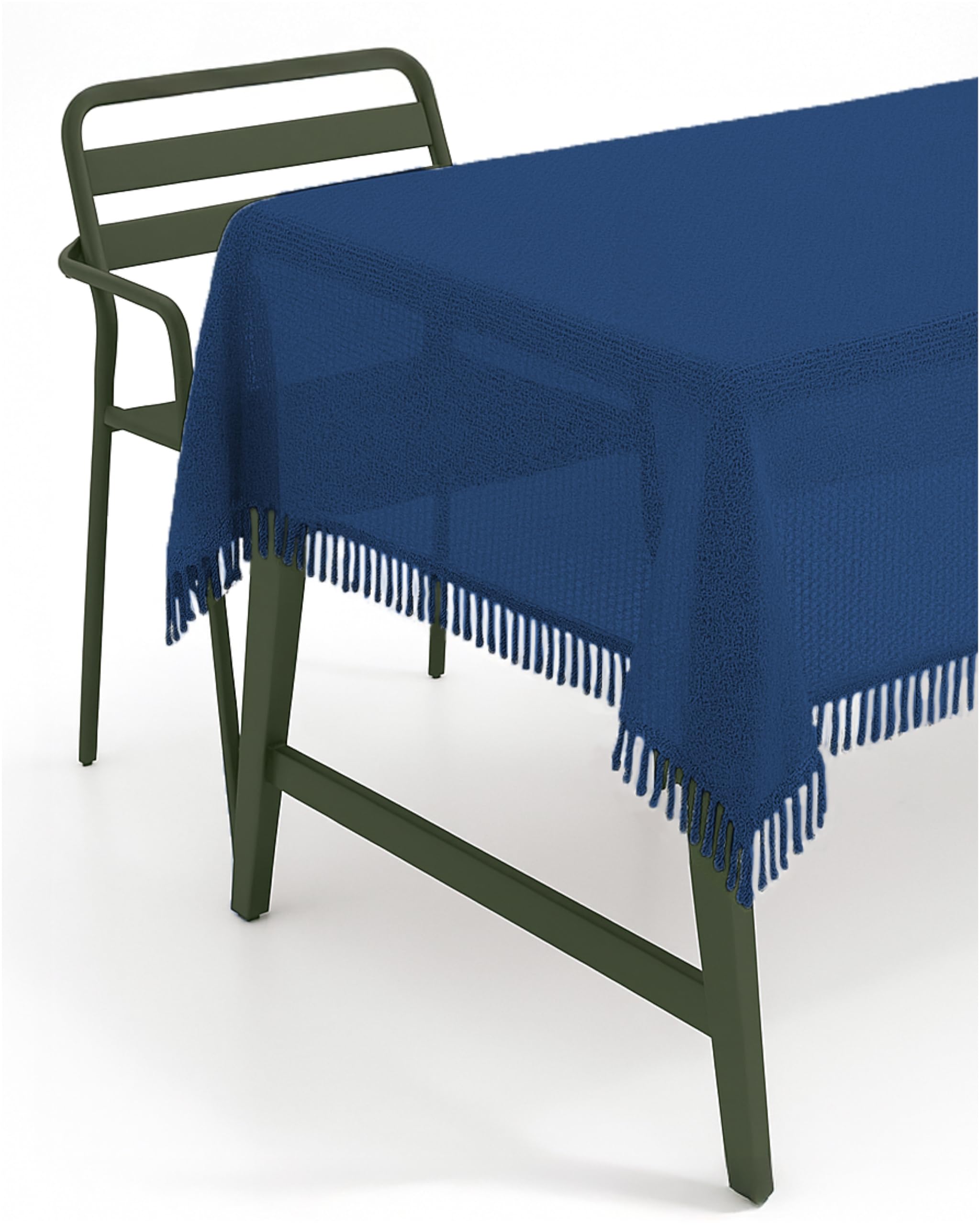 TextilDepot24 Garden Tablecloth with Fringes, Weatherproof, Foamed, Non-Slip (130 x 160 cm, Blue)