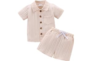 TOKIAGO Toddler Baby Boys Clothes Ribbed Button-Down Shirt Tops +Shorts Pocket Outfit 2 PCS set 12 Months-5T Without Tee