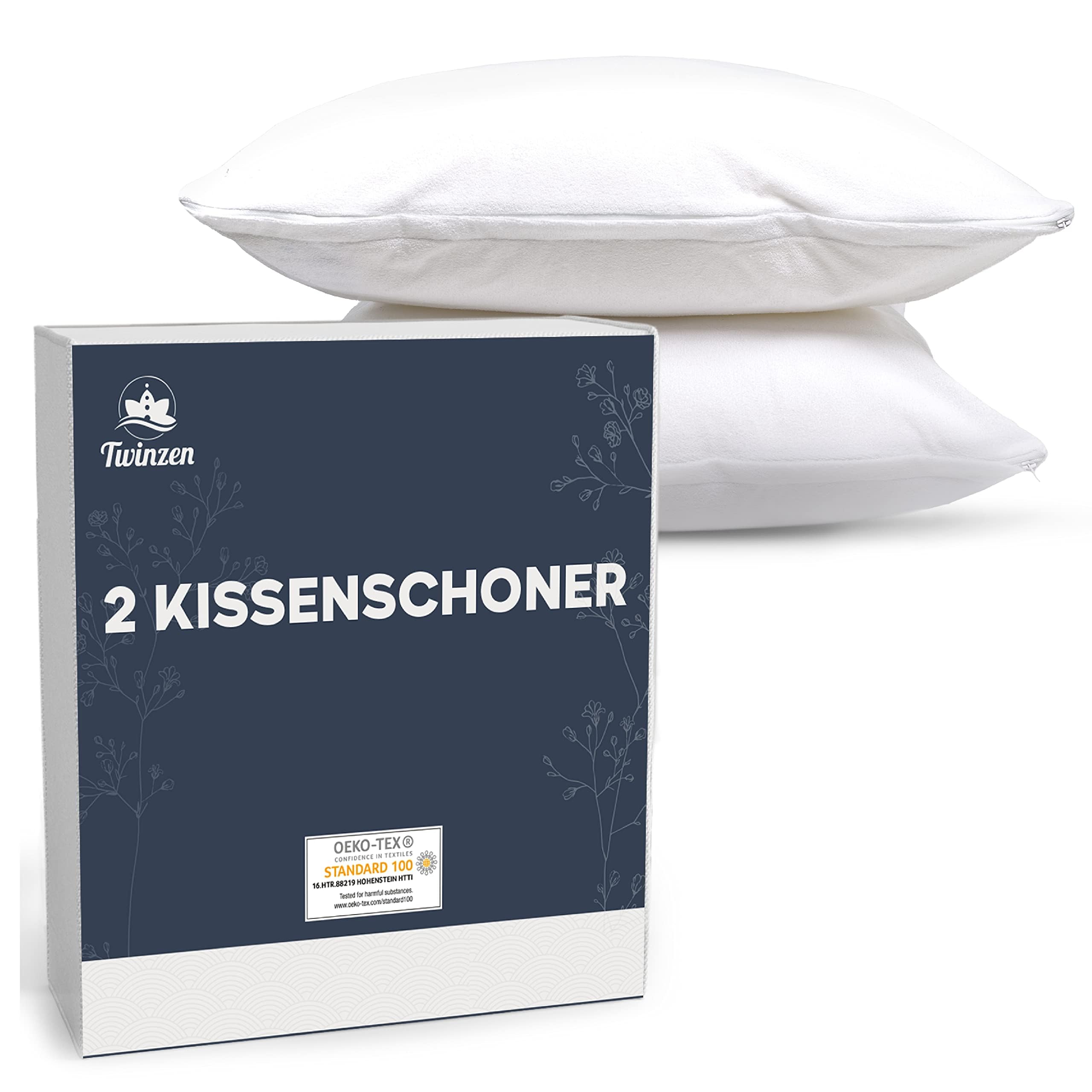 Pillow Protector – Set of 2 Waterproof Pillow Protectors with Zipper - 50x80 - Oeko Tex Certified – Twinzen Technology White Pillow Protectors