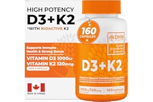 VITAMIN D3 K2 (MK-7) VEGAN | HIGH POTENCY•VALUE SIZE | Supports Prevention of Osteoporosis & Heart Calcification | Immune, Bo