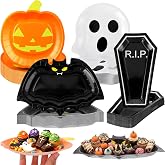Roshtia 100 Pcs Halloween Spooky Paper Plates Disposable Party Plate | 9 Inch Ghost Bat Pumpkin Coffin Shaped Plate Black Orange Dessert Platter Halloween Party Supplies Oil and Water Resistant