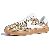 LUCKY STEP Women's Glitter Sneakers Fashion Retro Casual Sparkly Bling Shiny Dressy Bedazzled Bridal Wedding Anti Slip Walking Shoes
