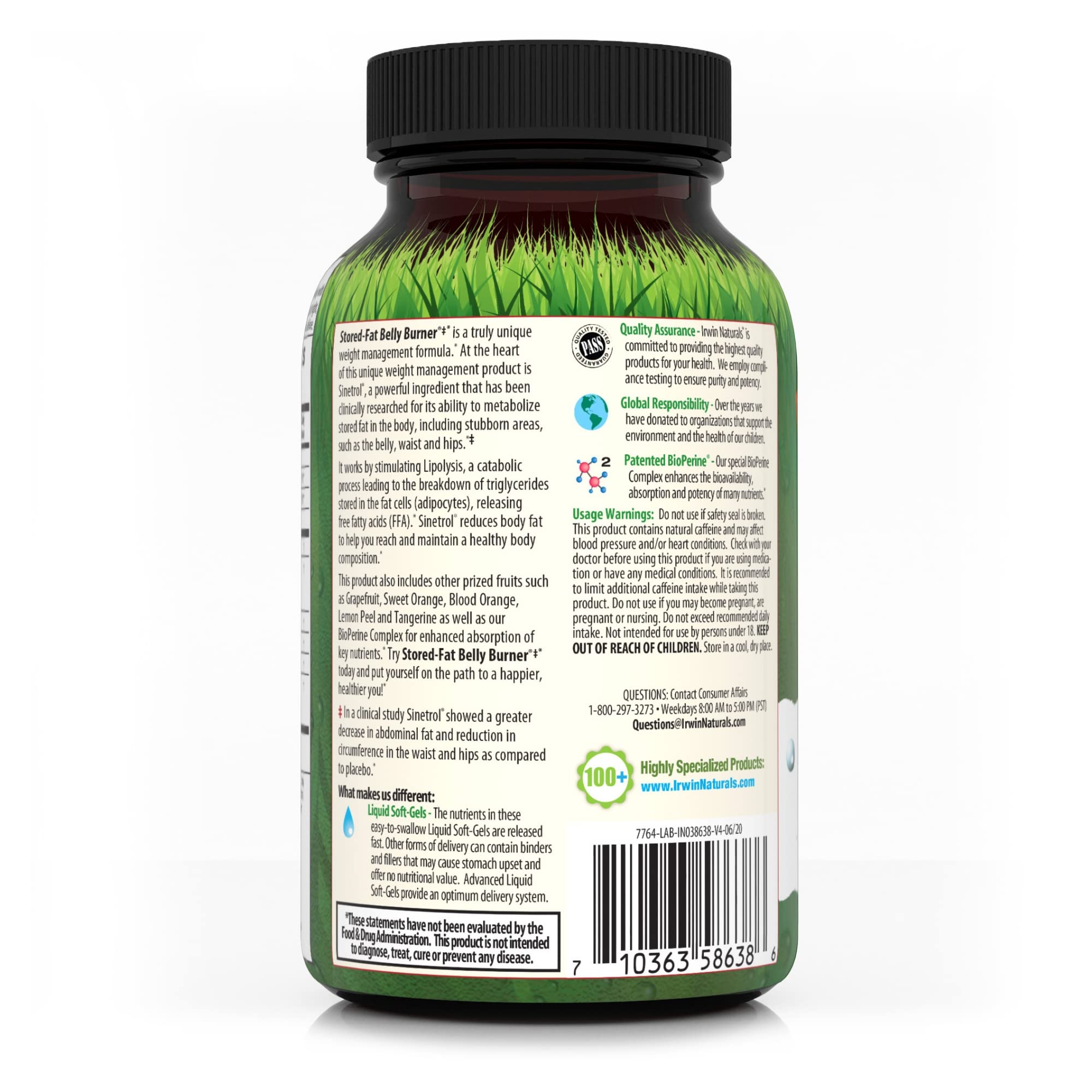 Irwin Naturals Stored-Fat Belly Burner - with Sinetrol, Grapefruit, Sweet Orange & Blood Orange - 60 Liquid Soft-Gels
