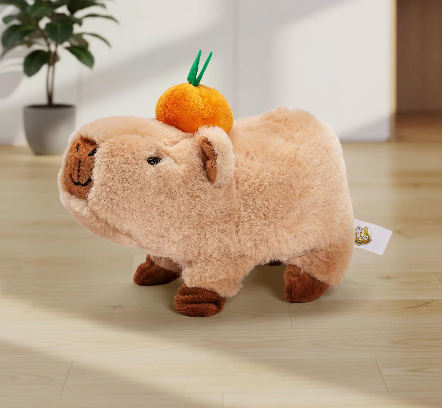 Simba PetZoo Capybara Stofftier – mit Orange auf dem Kopf, läuft und Macht süße Geräusche, Try Me-Funktion, interaktives Plüschtier, 17 cm, ab 3 Jahre 5