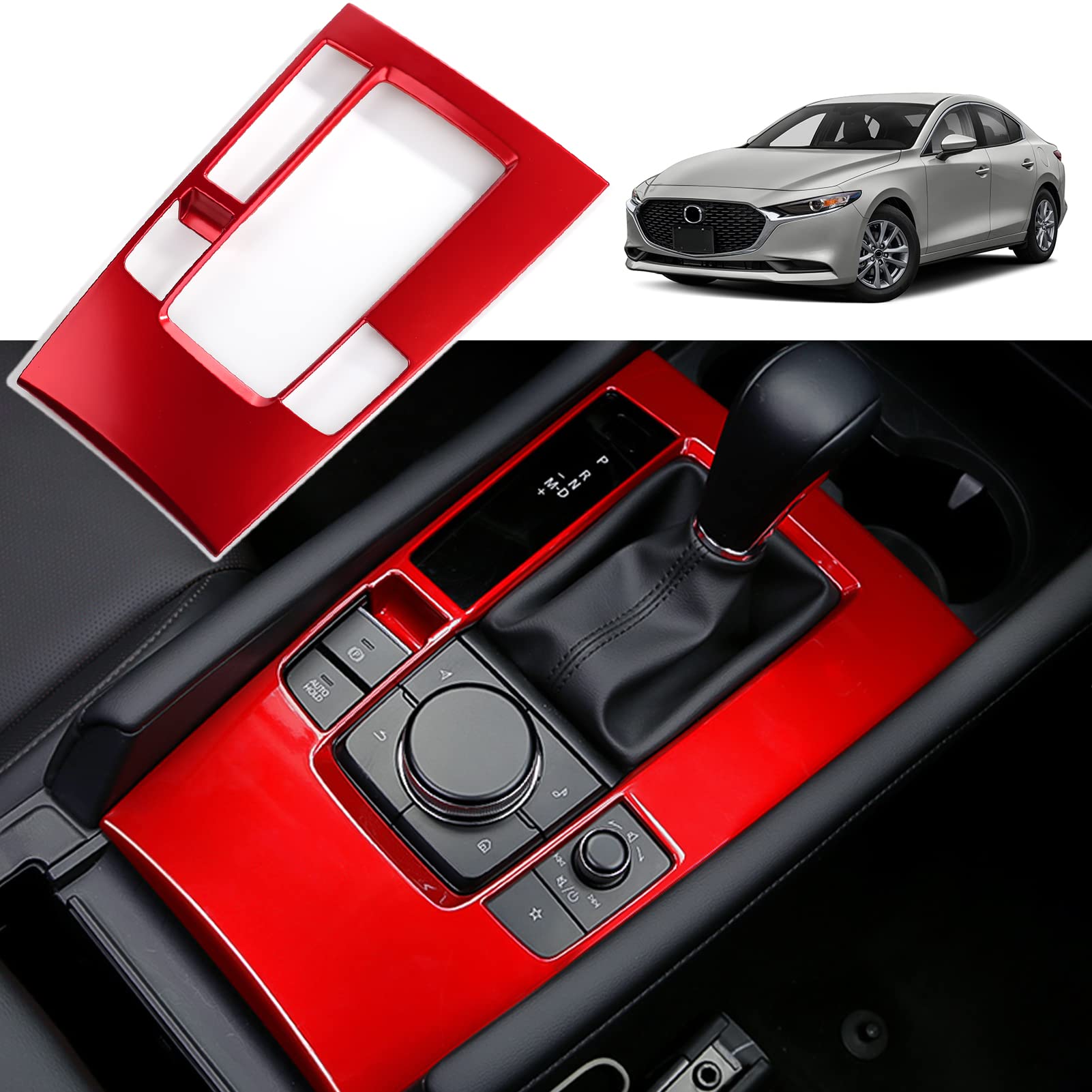 ANFOKAS for Mazda 3 2023 2022 2021 2020 Accessories Car Center Console Cover Gear Panel Gear Shift Knob Cover Trim -Red