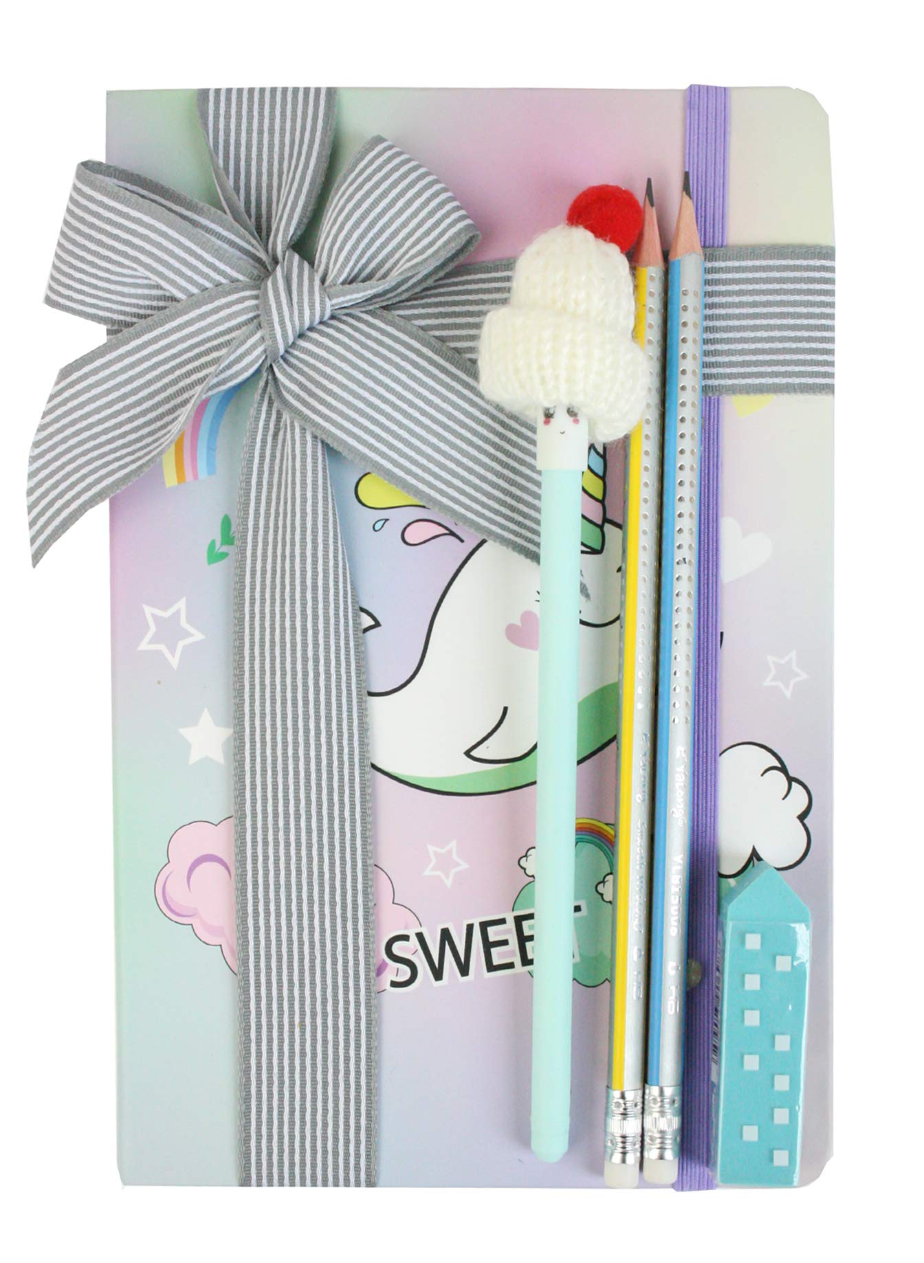 Emartbuy Cute A5 Notebook Gift Set With Ice Cream Gel Pen Pencils House Eraser Kids Stationery Set For Girls Boys School Birthday