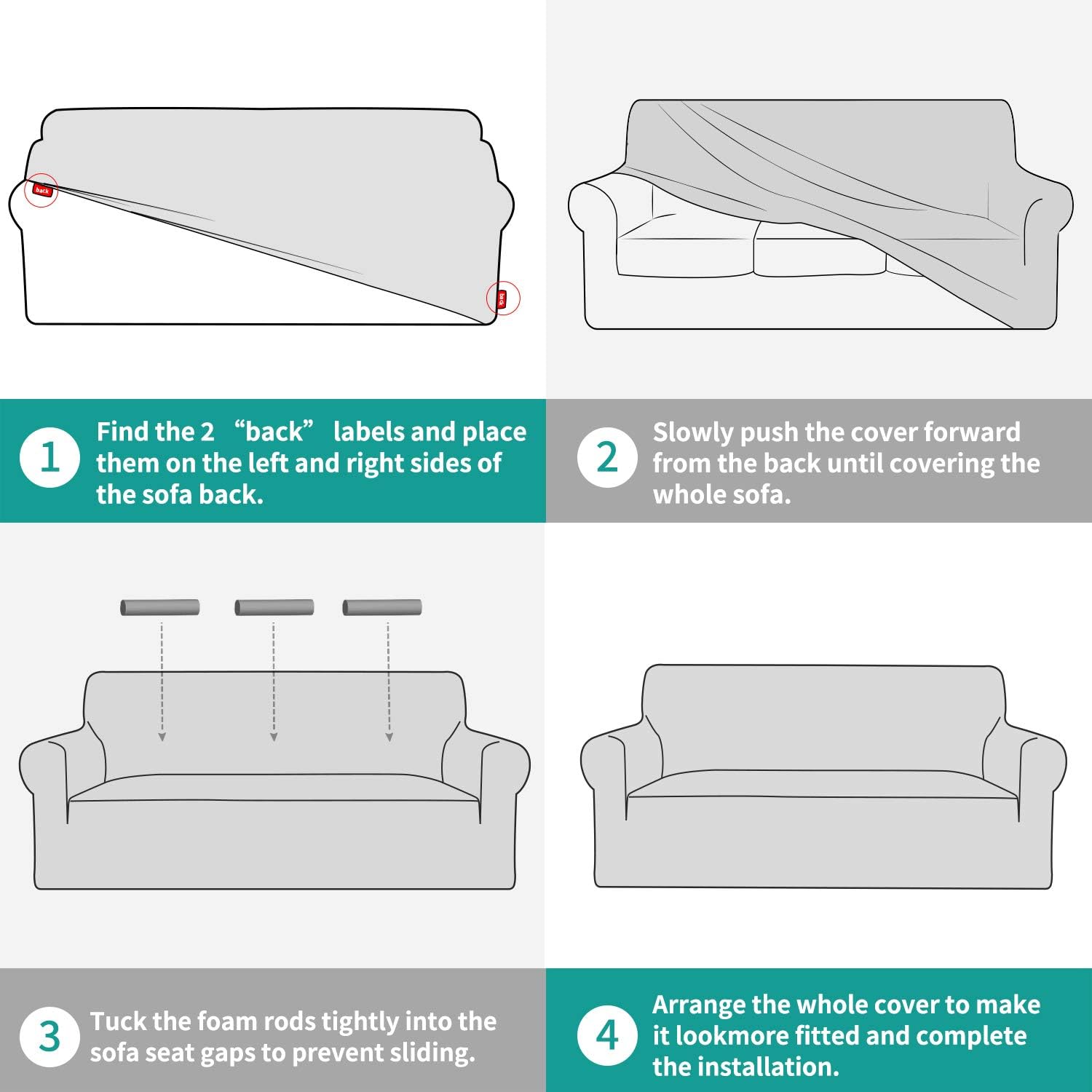 YEMYHOM Stretch Armchair Slipcover Latest Letter Design 1 Piece Couch Cover Thick Fitted Sofa Chair Cover for Living Room Non Slip Furniture Protector with Foam Rods (Chair, Black): Kitchen & Dining