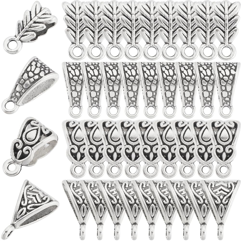 SOFPLATE 160Pcs 4 Styles Tibetan Bail Beads Bulk Spacer Bail Bead Alloy Silver Leaf Scarf Triangle Spacer Loose Connector Beading for jewellery Making Bracelet Necklace DIY Findings Crafting Supplies