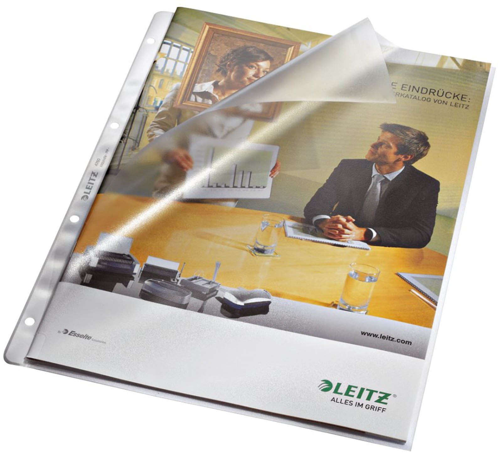 Leitz Document wallets, open at the top and hole side, multi-punched without paper insert, grained 0.09 mm, A4
