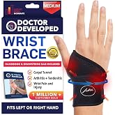 Doctor Developed Wrist Brace, Wrist Wraps for Carpal Tunnel Arthritis, Tendonitis, Hand Support, Ideal for Fitness, Weightlifting - Handbook Included (Wrist Brace 1 Pack)