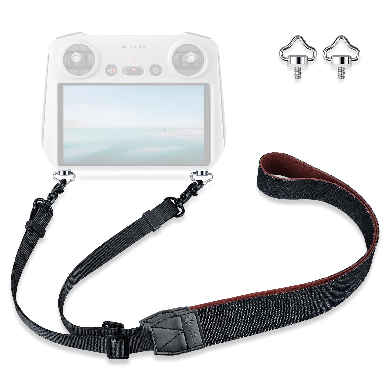 Lykus 2023 Lanyard/Neck Strap/Leash for DJI RC/RC 2, Black Strap, Crown-shaped Screws, Compatible with DJI Air 3, Mini 3/Pro, Mavic 3 Pro/Classic
