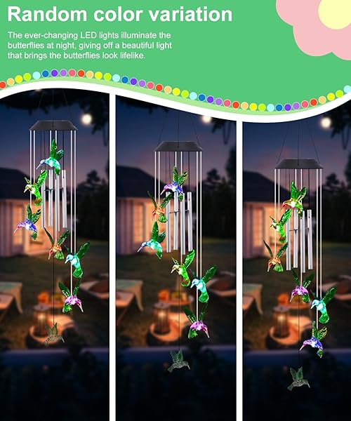 QEEMAN SOLAR WIND CHIMES FOR OUTSIDE: GARDEN DECOR YARD HOUSE PATIO OUTDOOR DECORATIONS MEMORIAL -CHRISTMAS HOUSEWARMING BIRTHDAY GIFTS FOR MOM WOMEN GRANDMA WIFE SISTER