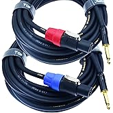 speak on 2Pcs Professional Speakon to 1/4 Inch ts Speaker Cable for pa jack Pair 14 awg Gauge Male Audio port plug Amplifier Connection dj amp Heavy Duty bocina Cord Wire ft with Twist Lock(25 feet)