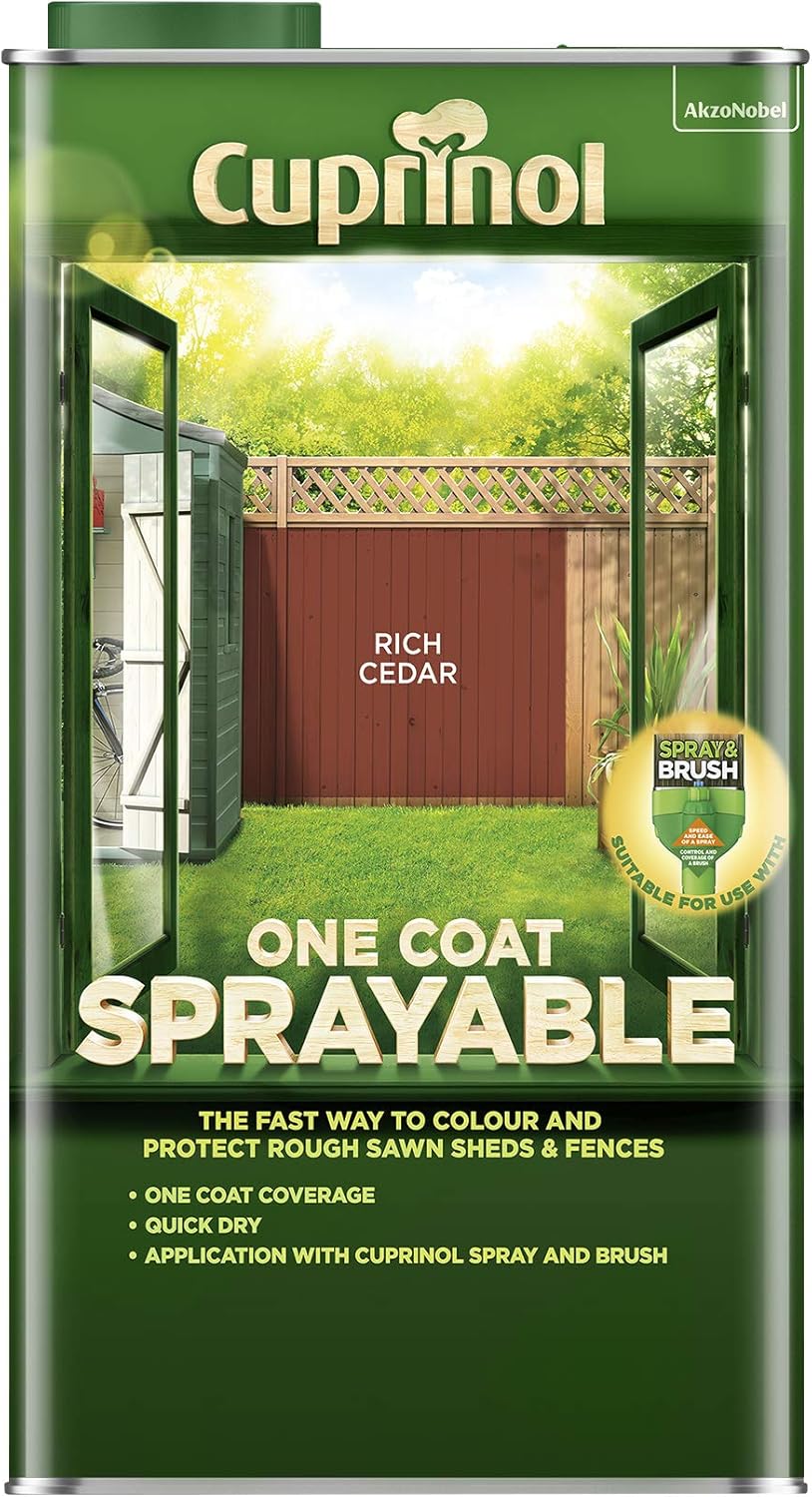 Cuprinol 5 Litre One Coat Sprayable Fence Treatment Rich Cedar Home Improvement