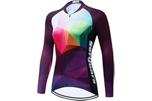 PIMAODOG Women's Long Sleeve Cycling Jersey, Quick Dry Bike Top with Reflective Strip, Zipper and Pockets