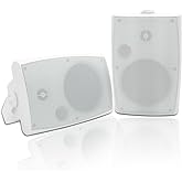 Herdio 400W 6.5 Inch Passive Outdoor Speakers Wired Waterproof,2 Way Wall Mounted Speakers with Powerful Bass for Patio Home Indoor Poolside Deck Backyard (Pair,White)