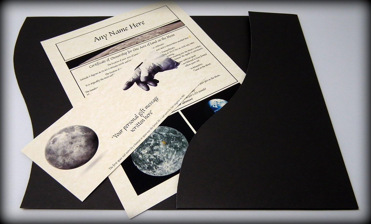 An acre of land on the Moon Personalised Certificate in a Luxury Presentation Folder - Personalised with the name of your choice