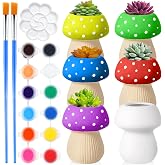 Pasimy 6 Set Ceramics to Paint DIY Succulent Planter Pots, Mushroom | Paint Your Own Flower Pots Craft Kit Unpainted Bisque Flowerpot with Brush Palette for Family Activity Holiday Gifts