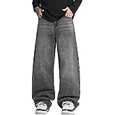 DFGIGT Men's Baggy Hip Hop Jeans Wide Leg Skater Denim Pants Casual Loose Fit Long Trousers Streetwear