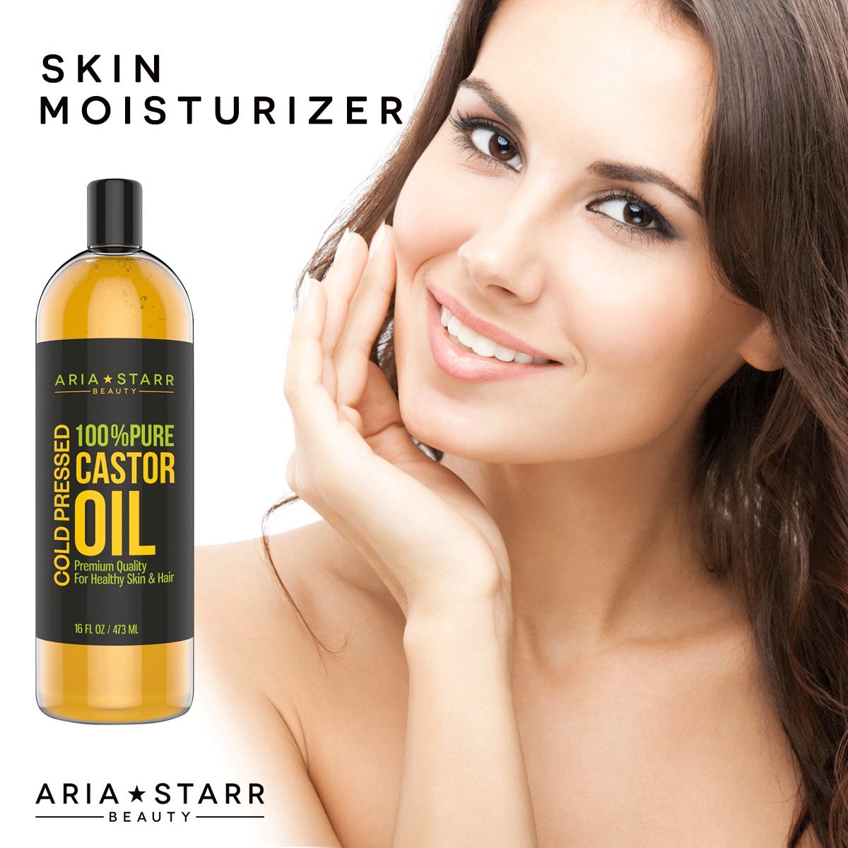 Aria Starr Castor Oil Cold Pressed - 16 FL OZ - 100% Pure Hair Oil For Hair Growth, Face, Skin Moisturizer, Scalp, Thicker Eyebrows And Eyelashes : Beauty