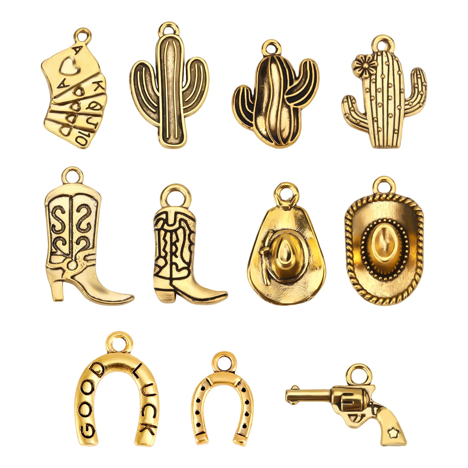 100g Western Cowboy Charms Set, 11 Styles Mixed Antique Western Charms Alloy Western Golden Cowboy Pendants Metal Western Charms Jewelry for Necklaces Bracelets Earrings Jewelry Making