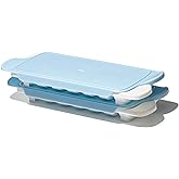 OXO Good Grips Flexible Ice Cube Tray with Lid - 2 Pack, Blue &amp; White | Spill-Proof Lid, Freezer Storage, Kitchen Accessory, Twist To Release, Easy For Stacking, Dishwasher Safe