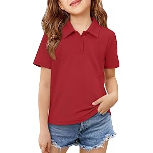 Humordream Girls Collared School Uniform Polo Shirts Kid Short Sleeve Pique Polo Shirt