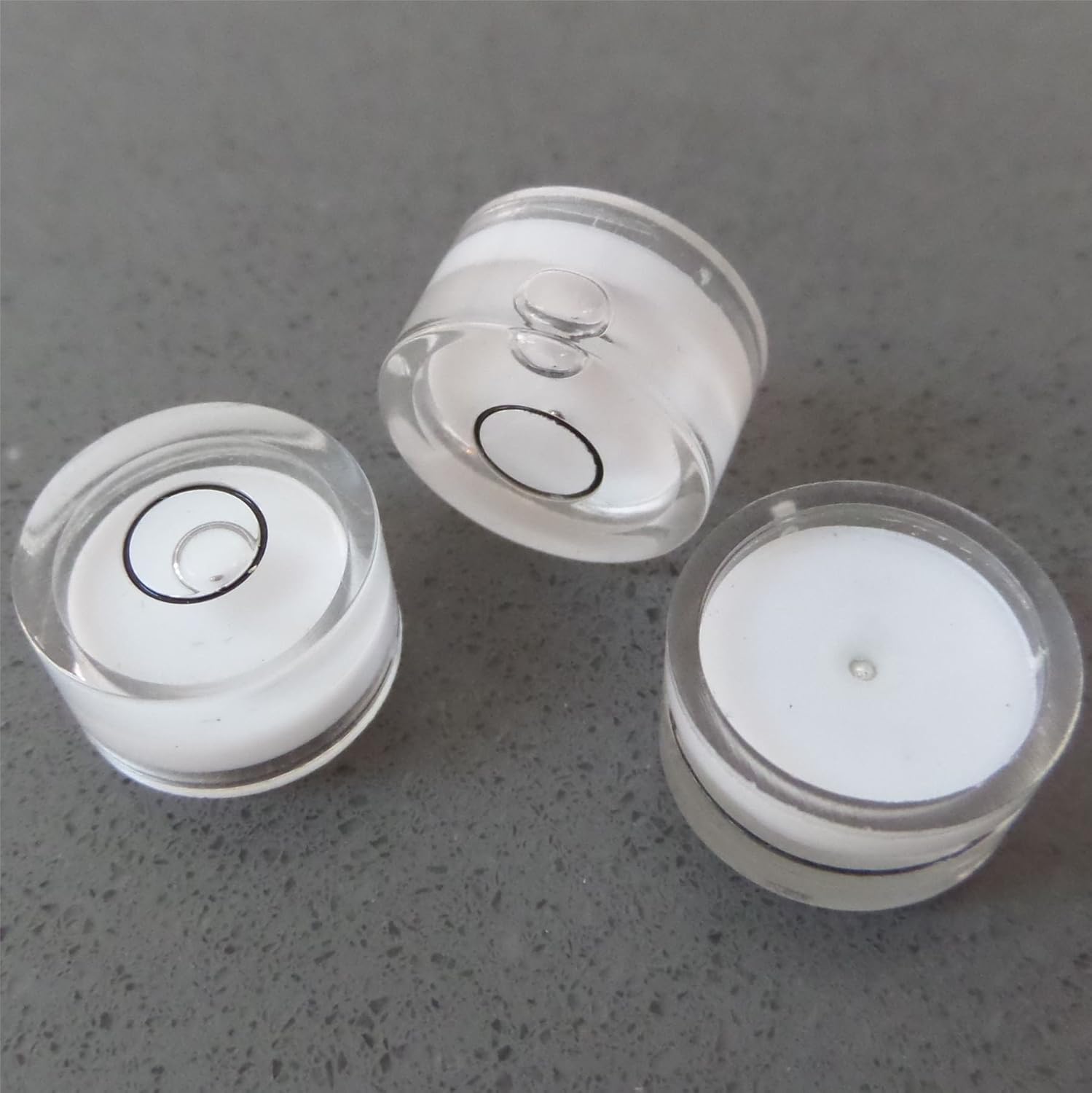 3 x Professional Spirit Bubble Level (in white) with Metal Ball Guide /Small Mini Bullseye Vial Round circular (supplied with a gift box) - Image 3
