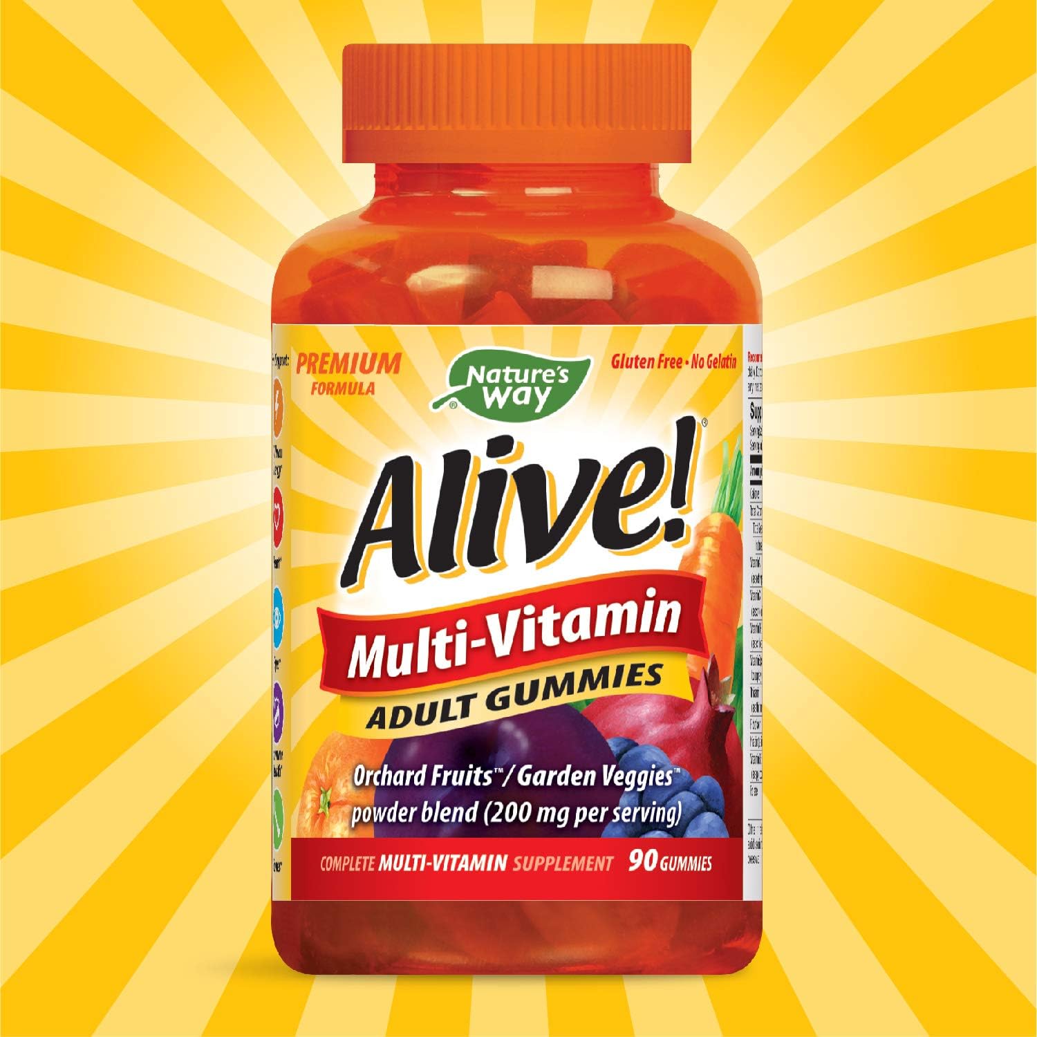Nature's Way Alive!® Adult Premium Gummy Multivitamin, Fruit and Veggie Blend (150mg per serving), Full B Vitamin Complex, Gluten Free, Made with Pectin, 90 Gummies: Health & Personal Care