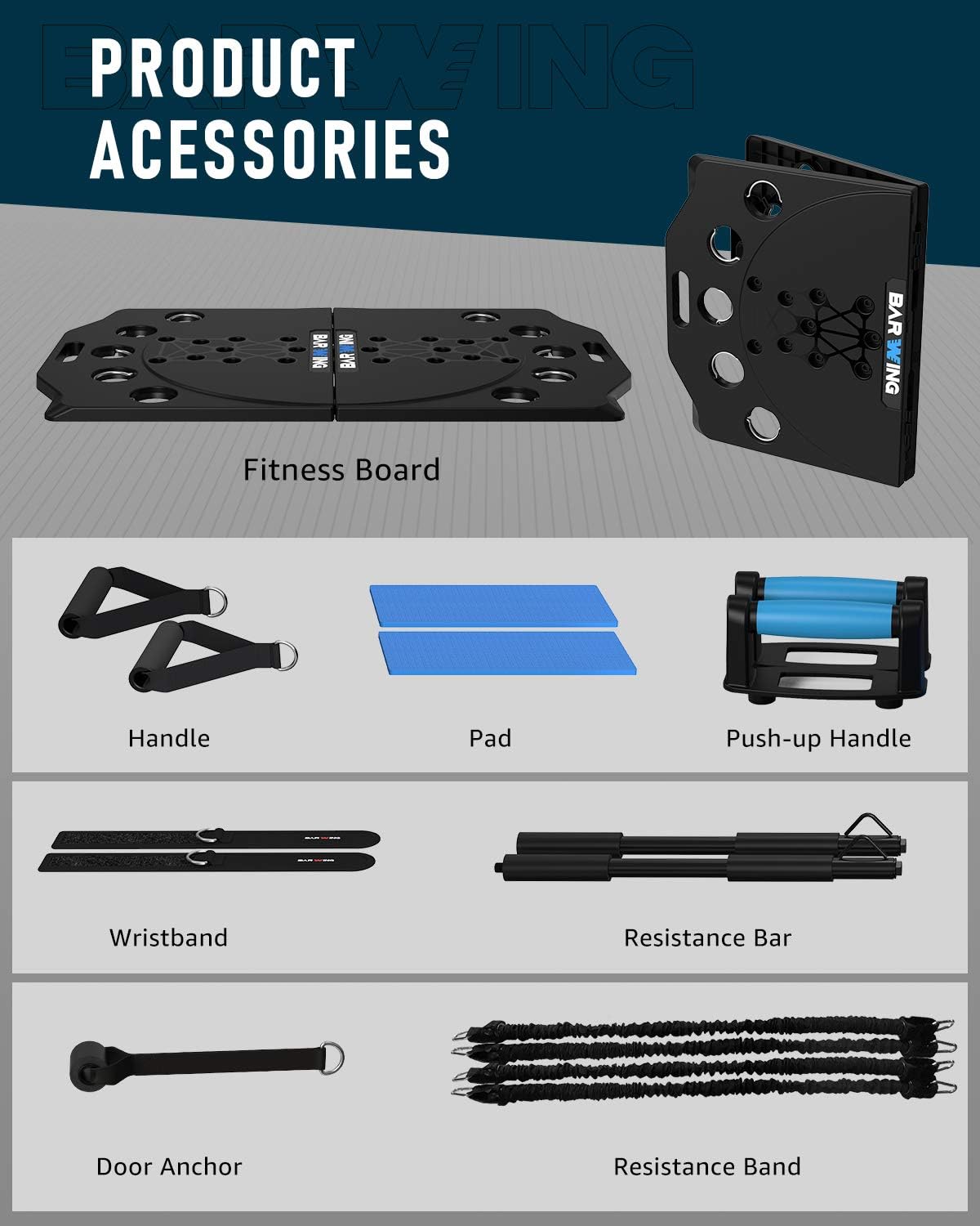 BARWING Portable Home Gym Full Body Workouts Equipment Resistance Workout Set for Home, Office or Outdoor with Resistance Bands and Fitness Board Push-up Handle : Sports & Outdoors