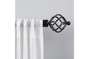 EXCLUSIVE HOME CURTAINS Exclusive Home Torch 1" Curtain Rod and Coordinating Finial Set, Matte Black, Adjustable 36"-72"