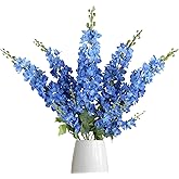 IPOPU 43.3" Royal Blue Delphinium Artificial Flowers 5PCS Faux Delphinium Flowers Larkspur Long Stem Artificial Flowers for Wedding Table Centerpieces Home Garden Decor(Royal Blue)