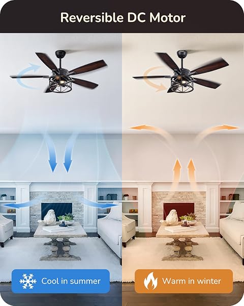 EDISHINE 52″ FARMHOUSE CEILING FANS WITH LIGHTS, 10%-100% DIMMABLE, REMOTE CONTROL, 5 WOOD BLADES, 1/2/4/6H TIMER, 6 SPEEDS REVERSIBLE DC MOTOR, RUSTIC CEILING FAN FOR BEDROOM LIVING ROOM, UL LISTED