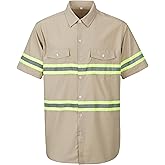 Ousafeve Class 3 Hi Vis Button Up Safety Work Shirts for Men Reflective