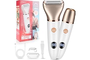 Karrte 2-in-1 Women Electric Shaver Dual Head Bikini Trimmer, Razors for Shaving Pubic Hair, Wet and Dry Cordless Painless Hair Removal for Private Area White