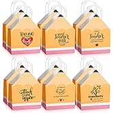 Feifeiya Teachers Gift Bags Pencil Shaped Gift Bags with Handle Teacher Thank You Gifts from Student, Classroom Party Decorations, 7.9 x 10.2 x 3.9 Inches, 6 Styles(12 Pcs)