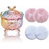 Qopoto 5 Pieces Large Body Powder Puff and Powder Container, Crystal Case for Dust Puff, Powder applicator with Box for Face and Body (Color, Butterfly)